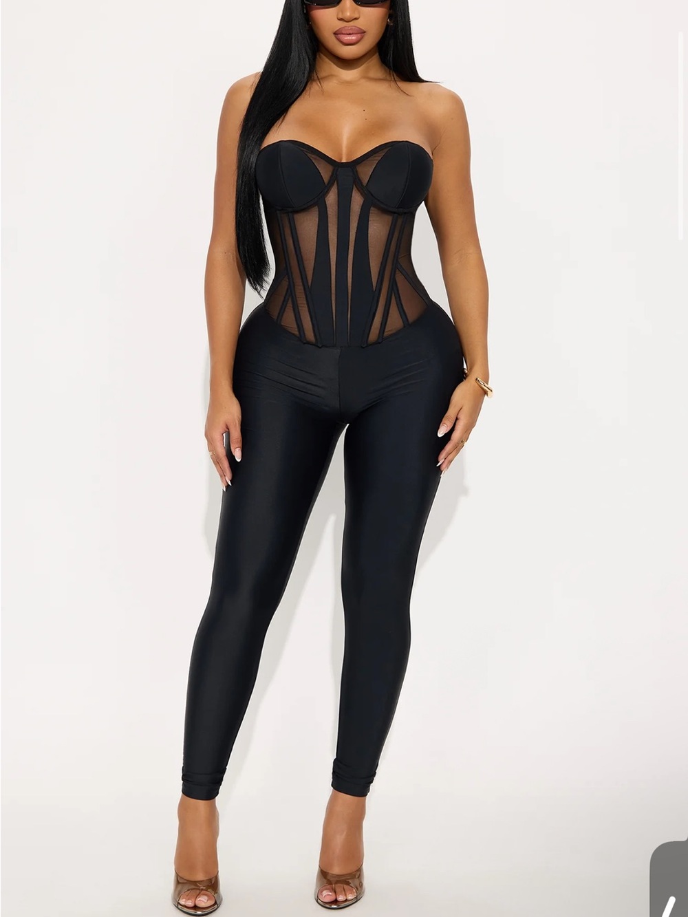 Black Mesh Corset Jumpsuit